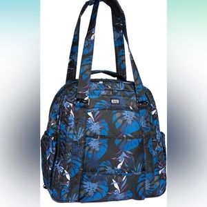 Lug Sprout Overnight Convertible Backpack Tote Botanical Black & Blue Floral
